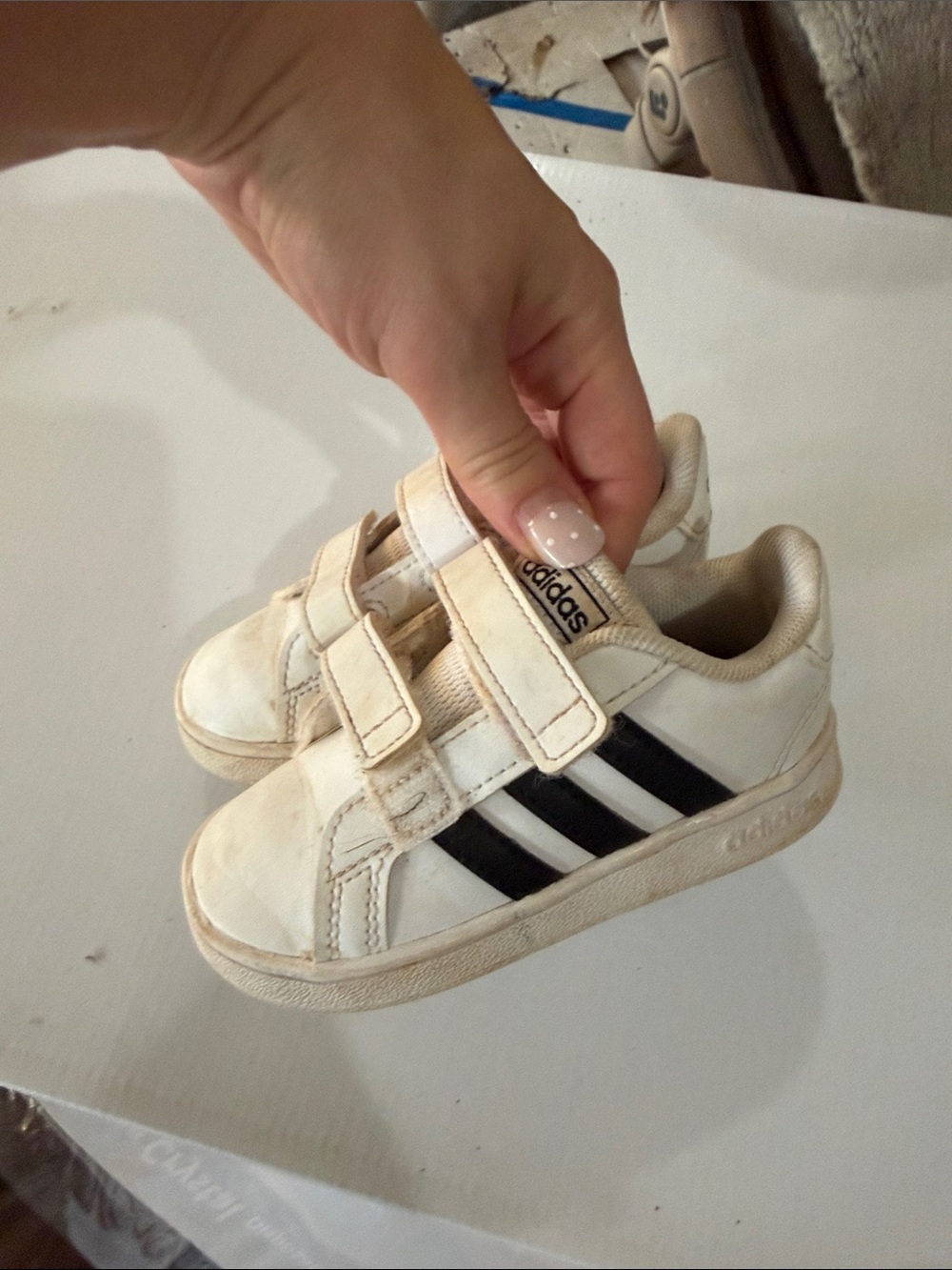 adidas Kids White Sneakers with Black Stripes